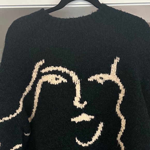 PALOMA - Stunning Dark Teal and Ivory Wool Blend Face Sweater - Size L. - Picture 8 of 11